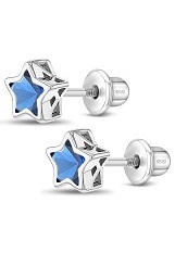 lovely silver light blue cubic zirconia star shaped baby birthstone earrings